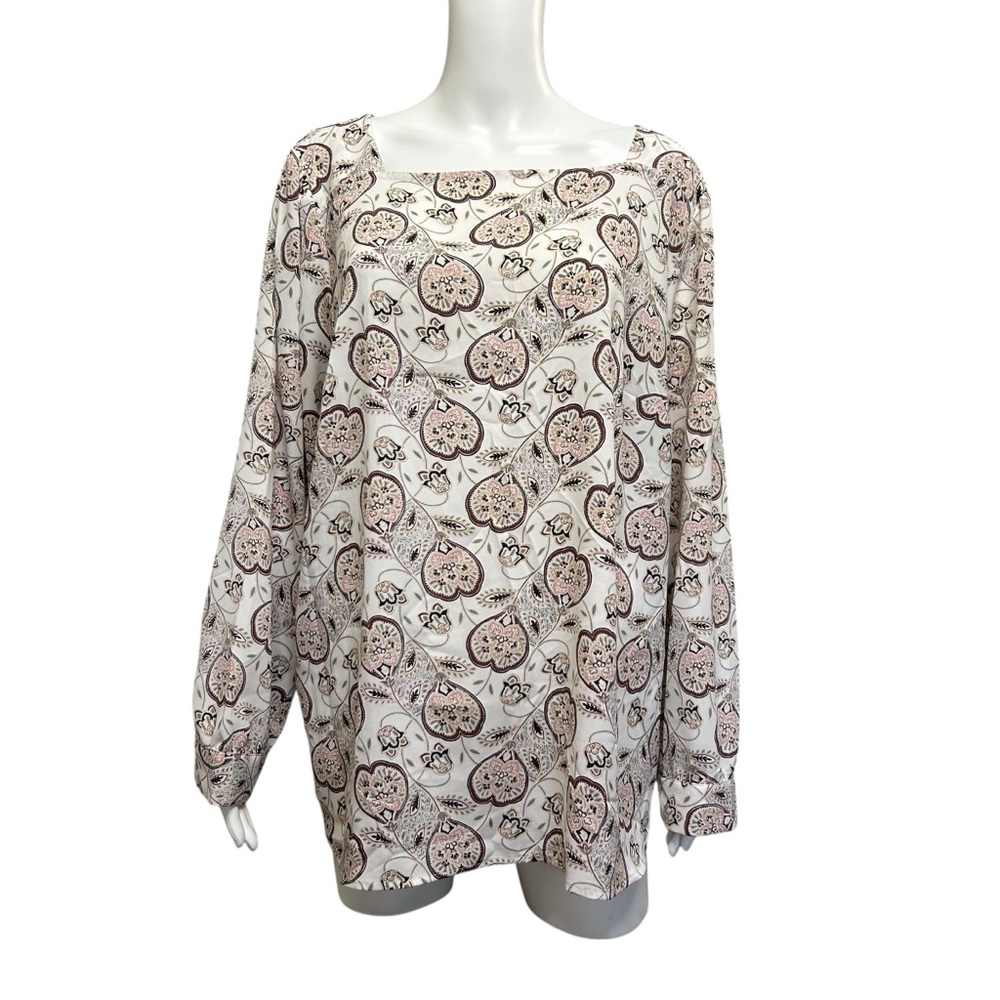 LOFT Plus Paisley Square Neck Blouse Pink Cream Plus Size 20